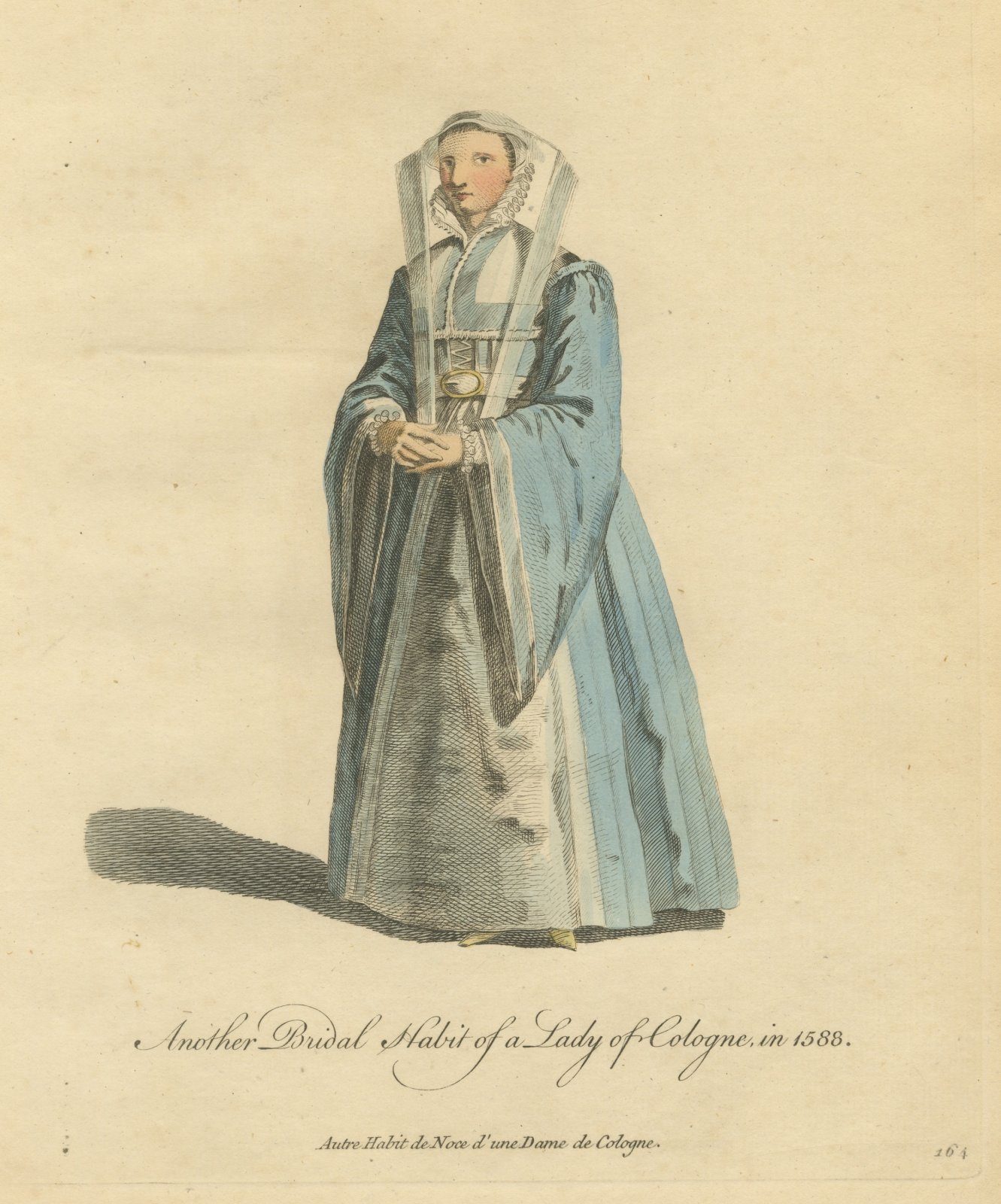 Second Bridal Dress of a Lady of Cologne in Blue Gown and Veil, 1588, 1757