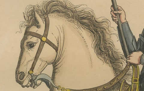 Military Costume of Jordan Orsini, Roman Nobleman on Horseback, Published 1845, close-up 3