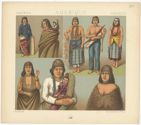 Pl. 100 Antique Print of American Costumes Racinet, 'circa 1880', view 2