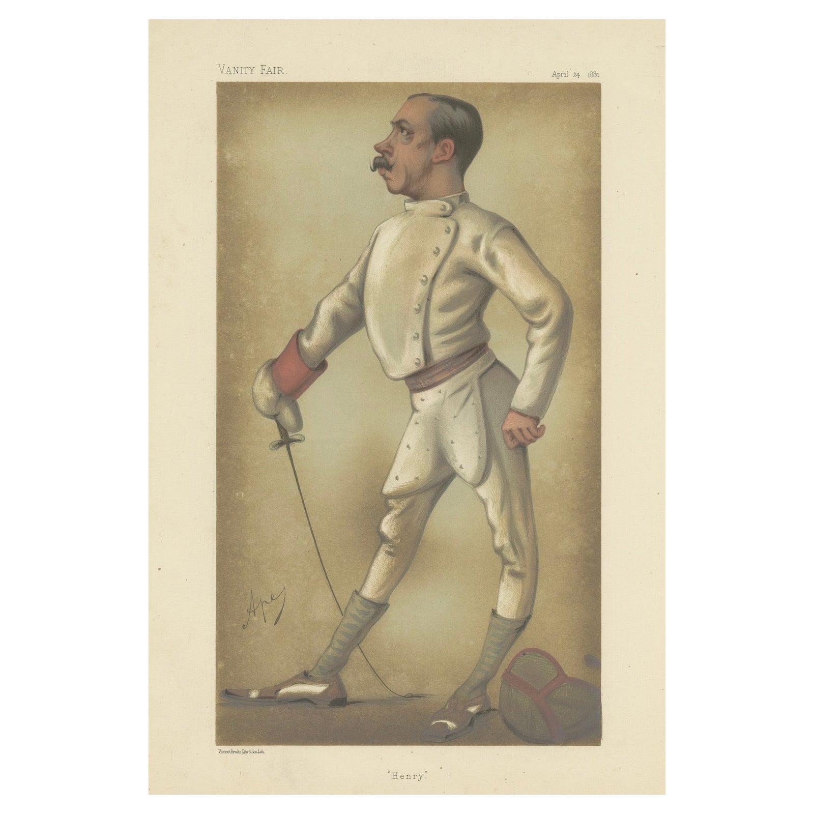 Elegant Defense: 'Henry' in Fencing Regalia, Vanity Fair by 'Ape', 1880