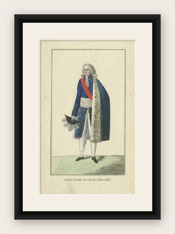 Antique Costume Print of a French Chancellor, circa 1810, shown framed