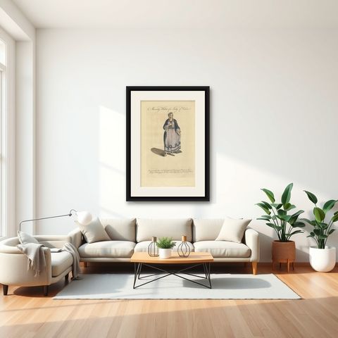 Antique Costume Print of the Morning Habit of a Lady of Venice by Coote 'c.1760', shown framed in a room