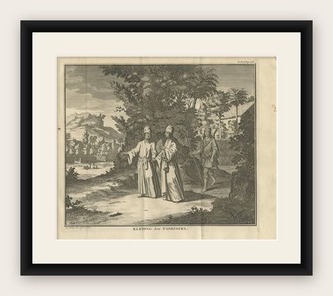 Antique Print of the Clothing of the Tonkin People ‘Vietnam’ by I. Tirion, 1730, shown framed