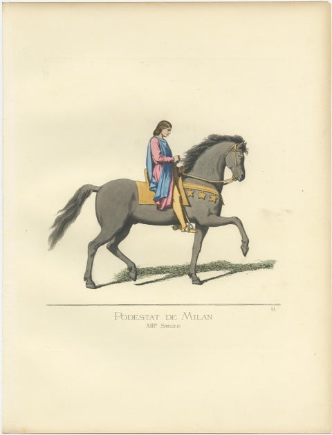 Podestat de Milan Antique Print, 1860, Historical Costume Art, view 2