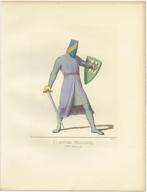 Antique Print of a Military Costume by Bonnard, 1860, view 4