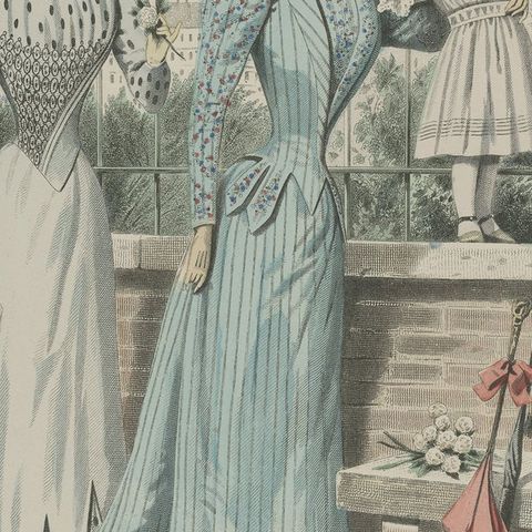 Original Old Vintage Fashion Print in Full Colors. 'c.1900', close-up 2