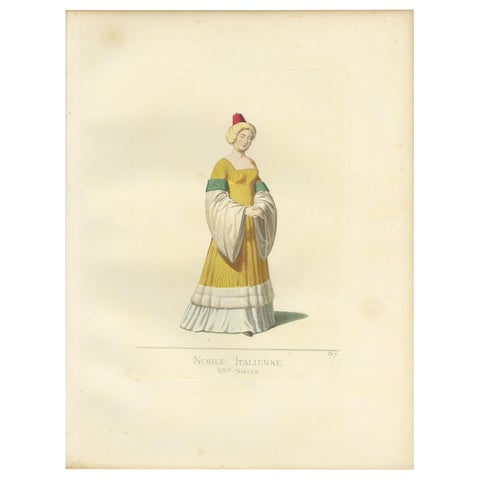 Antique Print of an Italian Noblewoman, 14th Century, by Bonnard, 1860