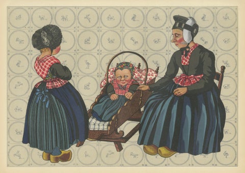 Charming Dutch Folk Art Print of Staphorst Mother and Children in Costume, 1932, close-up 5