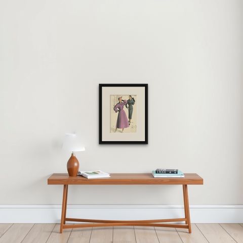 Vintage Fashion Print 'Pl. 16521' Published in Le Tailleur Moderne, 1954, shown framed on a wall