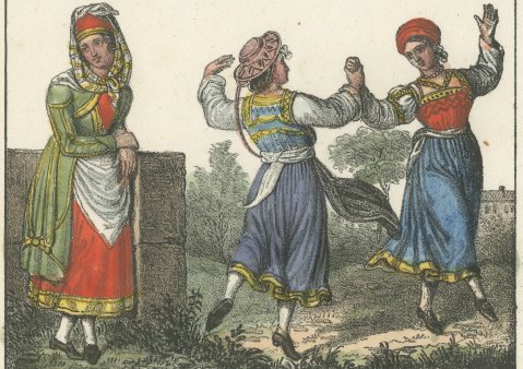 Women of Sora, Ischia, Lipari and Procida with Sicilian Dancers, 1842, close-up 2