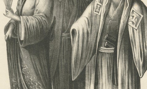 Antique Lithograph of Chinese Figures in Tradional Attire, Brodtmann 1827, close-up 2