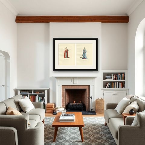 Set of 2 Antique Prints of a Nobleman and Noblewoman from Milan, 'circa 1860', shown framed in a room
