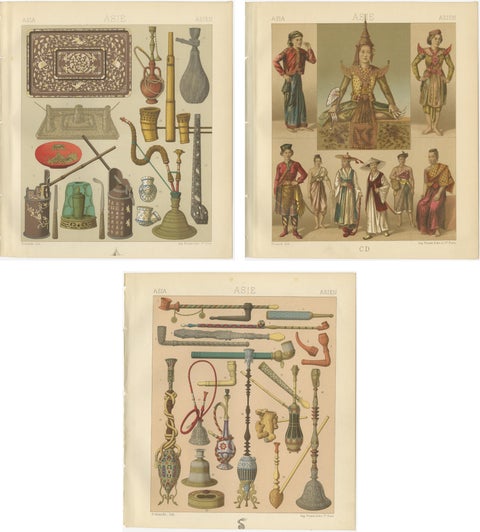 Asian Costume & Decorative Arts Lithographs, Hand Colored, Paris c.1888 Set of 3, view 6