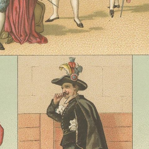 Pl. 178 Antique Print of Spanish Bullfighting Costumes by Racinet, 'circa 1880', close-up 2