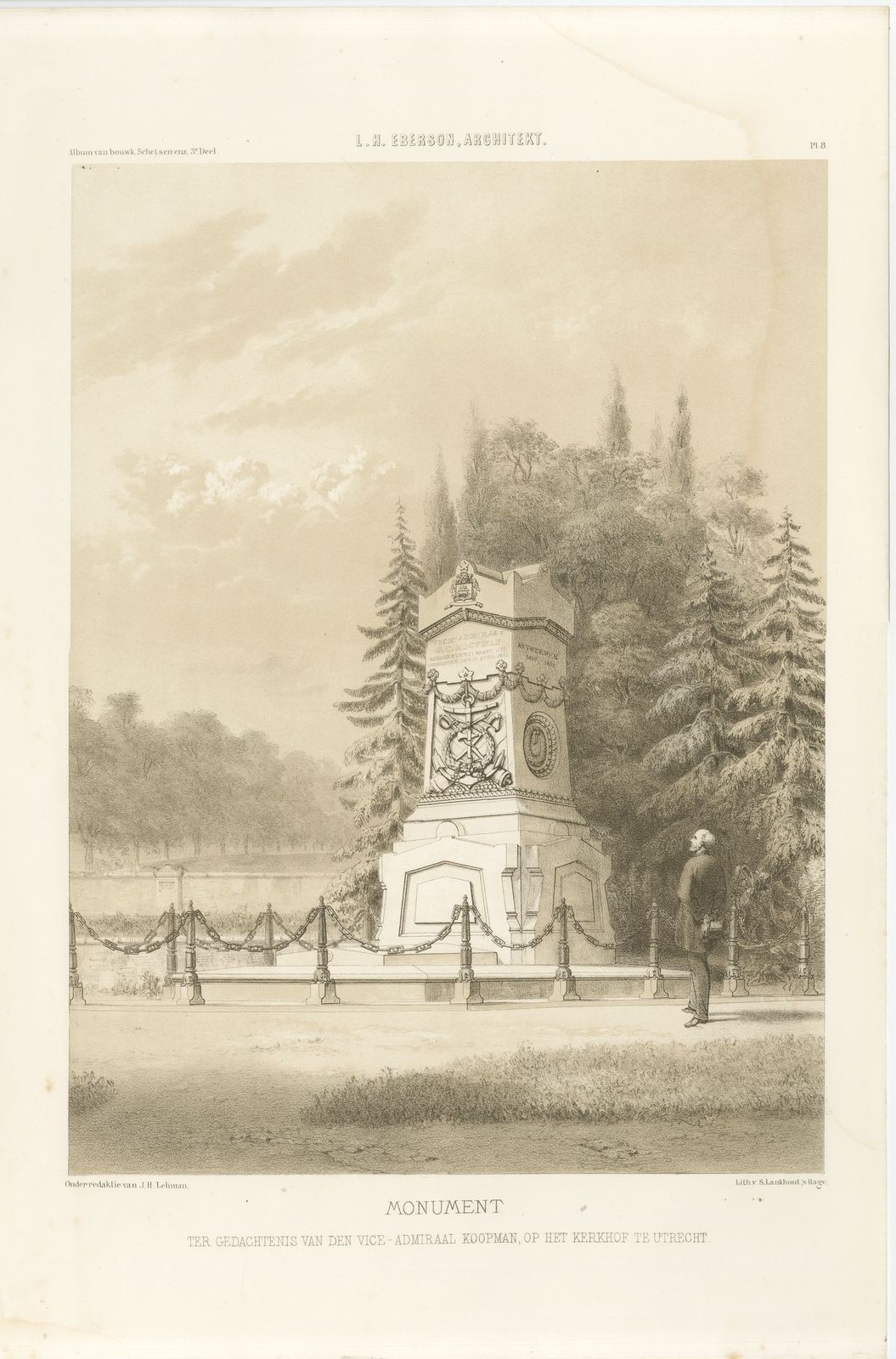 Koopman Monument, Utrecht Cemetery, Dutch Architecture Print, Leliman, 1865-1866