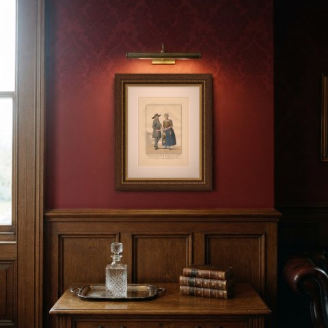 Mennonites of Kampereiland on the Way to Meeting, Dutch Costume, circa 1820, shown framed on a wall