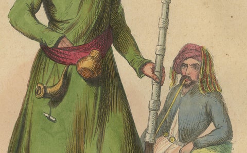 Kurdish Warrior in Traditional Attire from 19th Century Lithograph, close-up 2
