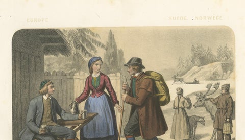 Swedish and Norwegian Costumes, Peasants, Laplanders and Reindeer, c.1845, close-up 5