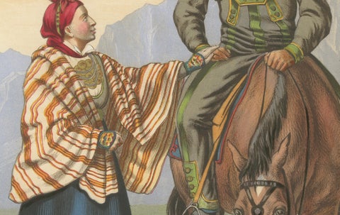 Setesdal Traditional Dress, Daily Wear from Norway, Antique Lithograph, c.1860, close-up 2