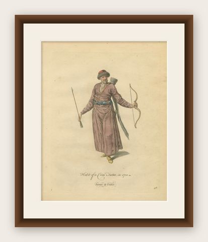Crimean Tartar Archer Costume Print, Hand-Colored Jefferys 1749, shown framed