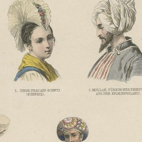 Antique Costume Print of Costumes of Switzerland, Tyrol, Asia and Others, C.1875, close-up 3