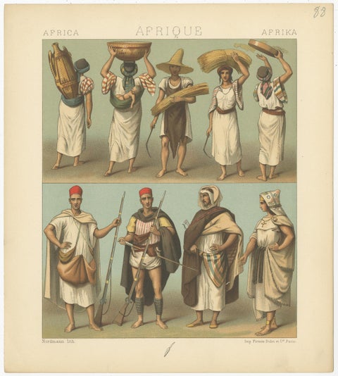 Pl. 88 Antique Print of African Costumes Racinet, 'circa 1880', view 2