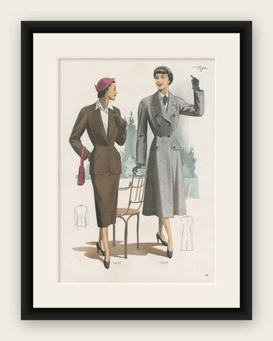 Vintage Fashion Print ‘Pl. 14207’ Published in Ladies Styles, 1951, shown framed