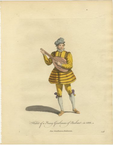Young Gentleman of Brabant with a Lute in 1588, Jefferys Costume Plate, 1757, view 2