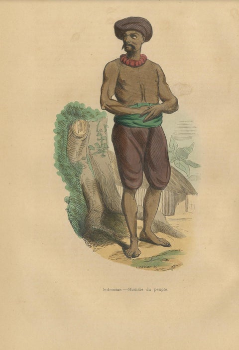 Indostan People's Traditional Attire Depicted in Wahlen's 19th Century Litho, close-up 3