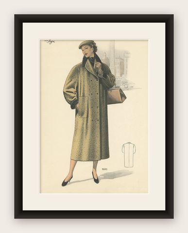 Vintage Fashion Print ‘Pl. 16503’ published in Le Tailleur Moderne, 1954, shown framed