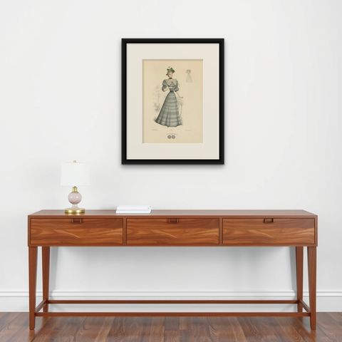 Victorian Daywear: Elegant Fashion Lithograph - the Exposition Universelle 1889, shown framed on a wall