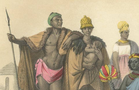 South African Costumes, Hottentots, Sudanese Women, and Chief Moussaou, c.1845, close-up 6