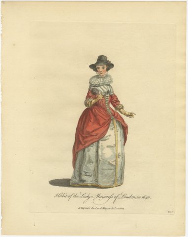 Lady Mayoress of London in 1640, Ruff and Red Gown, Jefferys Costume Print, 1757, view 2
