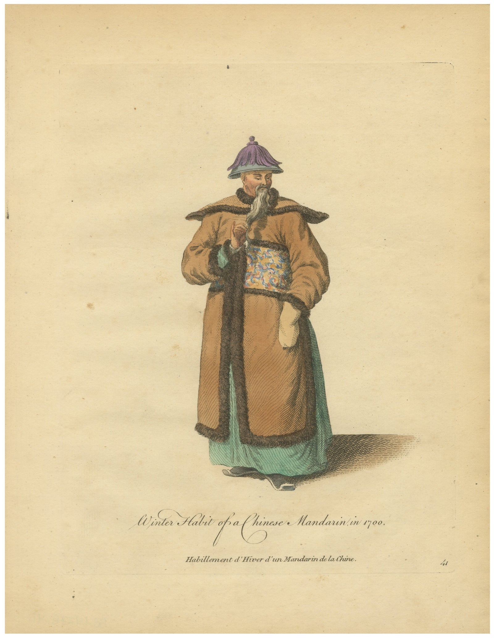 Chinese Mandarin in Winter Court Dress, Antique Print, Jefferys, 1749