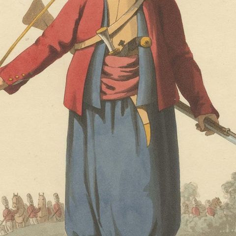 Antique Print of an Spahi, from The Military Costume of Turkey 1818, close-up 2