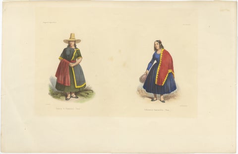 Peruvian Women's Costumes, Huarochirí & Huancavelica, Hand-Colored, 1841, view 2