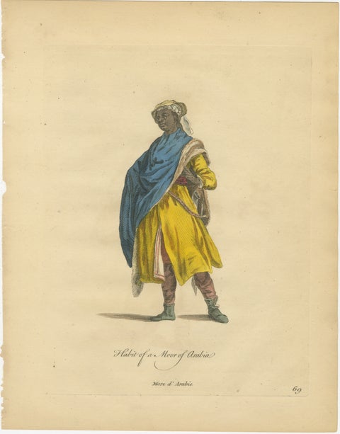 Arabian Moor in Yellow Robe, Antique Hand-Colored Costume Print, 1749, view 2