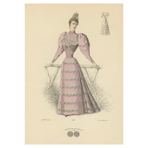 Victorian Splendor: Fashion Lithograph from the 1889 Exposition Universelle