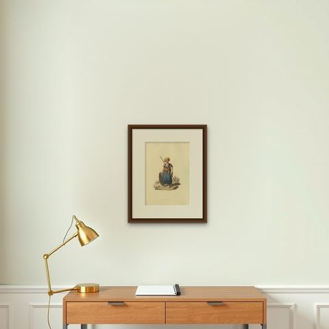 Antique Print of Mameluke of Grand Vizier, the Military Costume of Turkey, 1818, shown framed on a wall