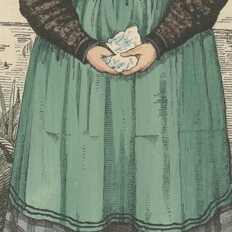 Antique Costume Print of a German Peasant Girl from Neuland Near Hamburg, c.1880, close-up 2