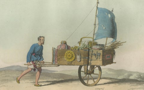 Chinese Wind Chariot Merchant, Ferrario Costume Print, Hand-Colored c.1815, close-up 2