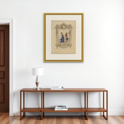 Louis XVI French Court Costume Lithograph, 1792, Published 1847, shown framed on a wall