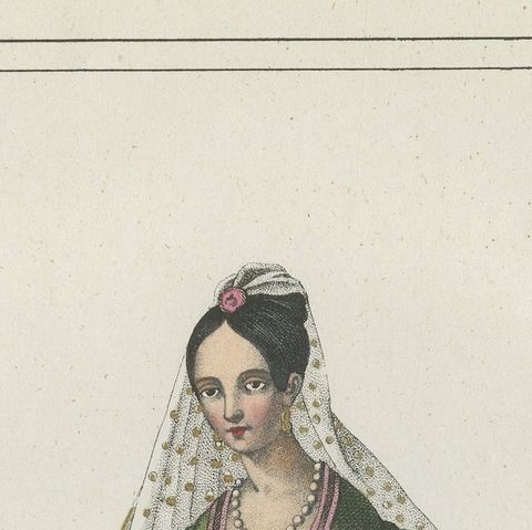 Mexican Woman Costume Print, Antique Hand-Colored Lithograph, 1854, close-up 6
