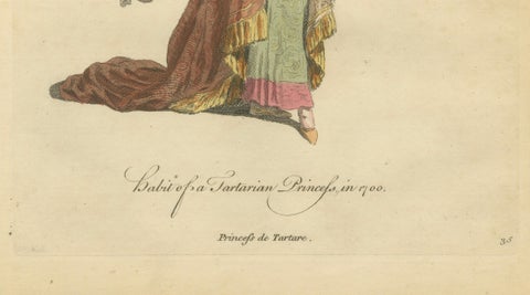 Tartar Princess Costume Print, Hand-Colored Engraving by Jefferys, 1749, close-up 4
