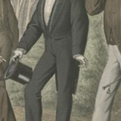 Antique Fashion Print with Gentlemen in Suites, 1874, close-up 2