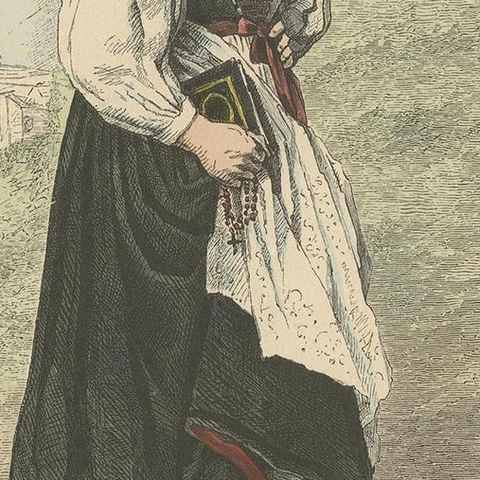 Antique Print of a Woman from Montafon in Winter Costume, circa 1880, close-up 1