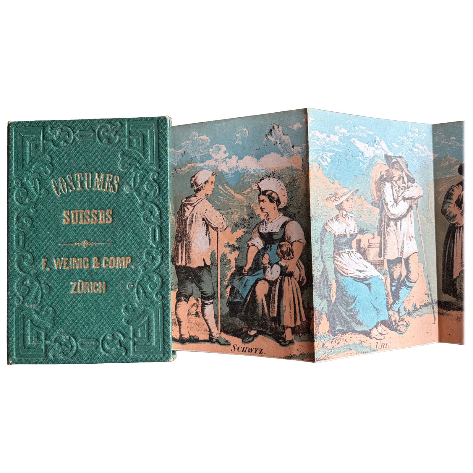 Costumes Suisses panorama, 16 tinted lithographs of Swiss regional dress, c.1860