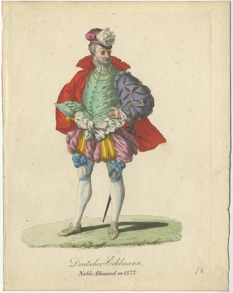 Original Hand-Colored Engraving of a 16th Century German Nobleman, 1805, view 2