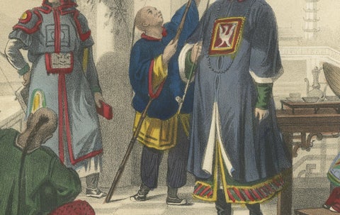 Chinese Costumes, Mandarin, Tartar Lady and Musicians, c.1845, close-up 6