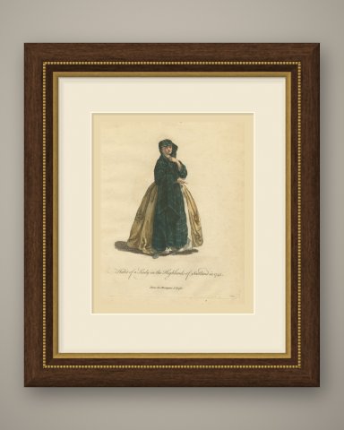 Lady in the Highlands of Scotland in 1745, Tartan Plaid, Jefferys Plate, 1757, shown framed